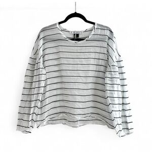 10 Days‎ White Black Striped Balloon Sleeve Blouse Sheer Oversized Portugal XXS